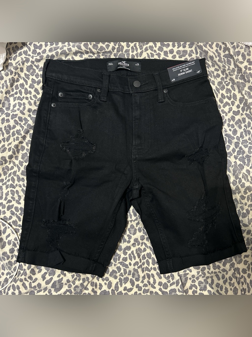 Hollister Men's Black Distressed Slim Denim Shorts